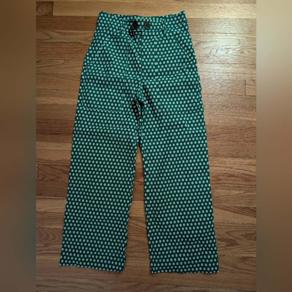 Maeve Anthropologie Green Floral Patterned Pants
